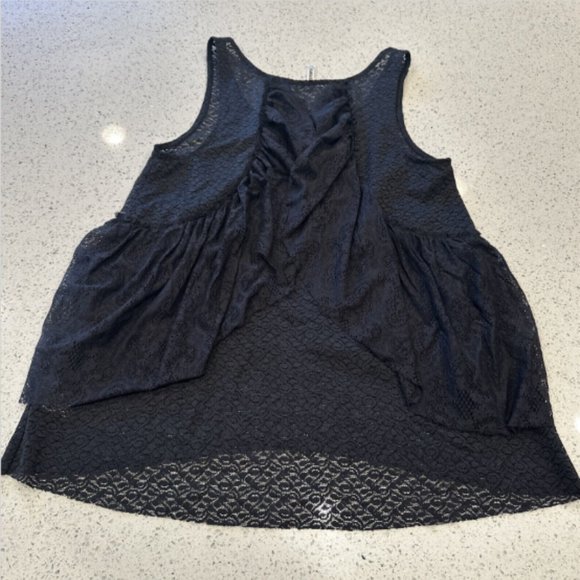 Free People Small‎ Black Sleeveless Blouse Lace Ruffles Stretch Sheer Tank Top - Picture 7 of 10